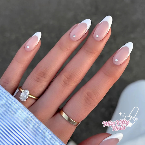Chrome Nude White KittyClaw® Almond French Tip Nails